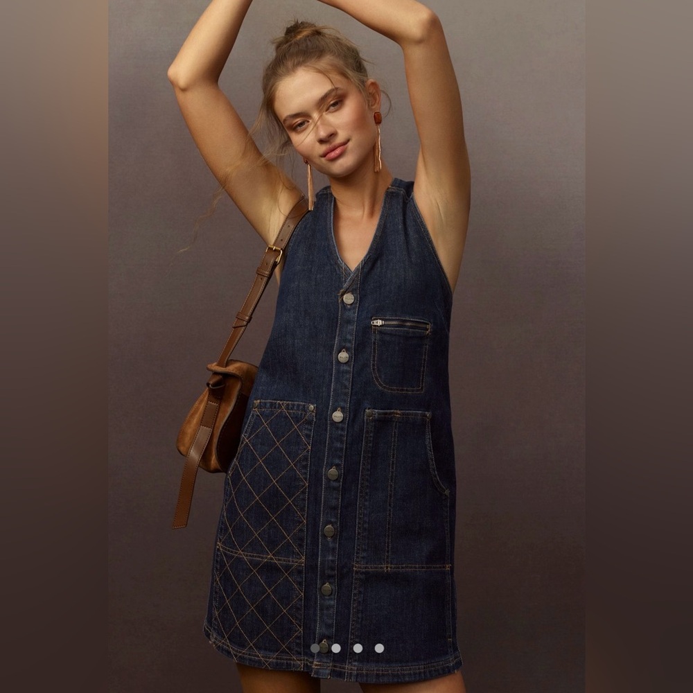 Pilcro Dark Blue Denim Overall Dress
